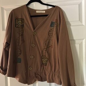 Blue Fish Brown Jacket with Artistic Patterns